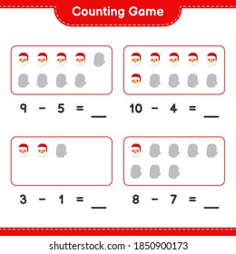 Counting game, count the number of Santa Claus and write the result. Educational children game, printable worksheet, vector illustration