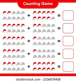 Counting game, count the number of Santa Hat and write the result. Educational children game, printable worksheet, vector illustration
