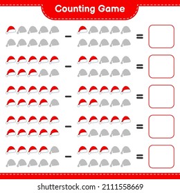 Counting game, count the number of Santa Hat and write the result. Educational children game, printable worksheet, vector illustration
