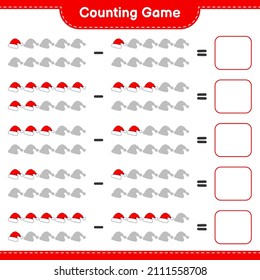 Counting game, count the number of Santa Hat and write the result. Educational children game, printable worksheet, vector illustration
