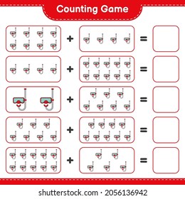 Counting game, count the number of Scuba Diving Mask and write the result. Educational children game, printable worksheet, vector illustration