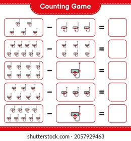 Counting game, count the number of Scuba Diving Mask and write the result. Educational children game, printable worksheet, vector illustration