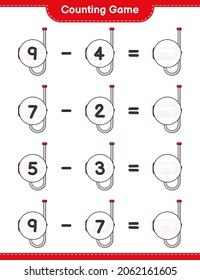 Contando el juego, contar el número de Máscara de Buceo Scuba y escribir el resultado. Juego infantil educativo, hoja de cálculo imprimible, ilustración vectorial