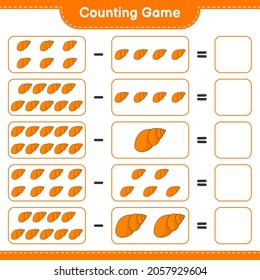 Counting game, count the number of Sea Shells and write the result. Educational children game, printable worksheet, vector illustration