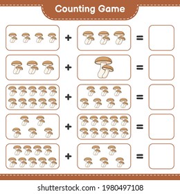 Counting game, count the number of Shiitake and write the result. Educational children game, printable worksheet, vector illustration