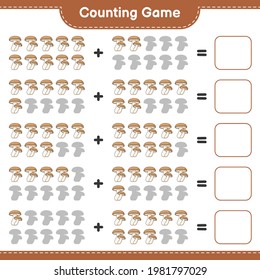 Counting game, count the number of Shiitake and write the result. Educational children game, printable worksheet, vector illustration