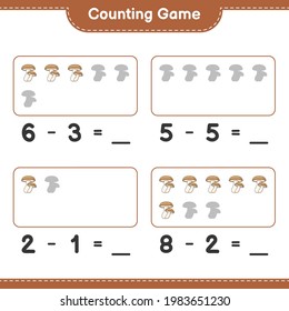 Counting game, count the number of Shiitake and write the result. Educational children game, printable worksheet, vector illustration