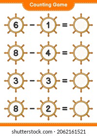 Counting game, count the number of Ship Steering Wheel and write the result. Educational children game, printable worksheet, vector illustration