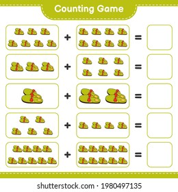 Contando juego, contar el número de Zapatillas y escribir el resultado. Juego infantil educativo, hoja de cálculo imprimible, ilustración vectorial