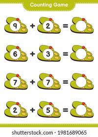 Contando juego, contar el número de Zapatillas y escribir el resultado. Juego infantil educativo, hoja de cálculo imprimible, ilustración vectorial