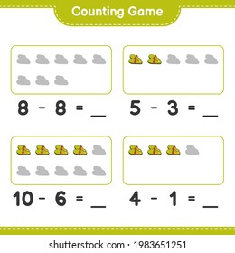 Contando juego, contar el número de Zapatillas y escribir el resultado. Juego infantil educativo, hoja de cálculo imprimible, ilustración vectorial