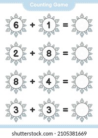 Contando juego, contar el número de copos de nieve y escribir el resultado. Juego infantil educativo, hoja de cálculo imprimible, ilustración vectorial
