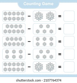 Counting game, count the number of Snowflake and write the result. Educational children game, printable worksheet, vector illustration