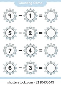Counting game, count the number of Snowflake and write the result. Educational children game, printable worksheet, vector illustration