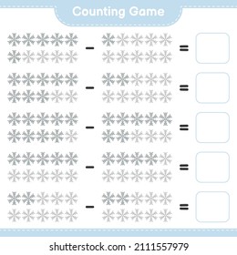 Counting game, count the number of Snowflake and write the result. Educational children game, printable worksheet, vector illustration