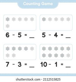 Counting game, count the number of Snowflake and write the result. Educational children game, printable worksheet, vector illustration