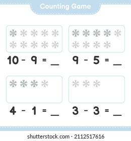 Counting game, count the number of Snowflake and write the result. Educational children game, printable worksheet, vector illustration