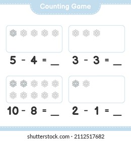 Counting game, count the number of Snowflake and write the result. Educational children game, printable worksheet, vector illustration