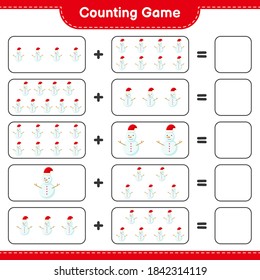 Counting game, count the number of Snowman and write the result. Educational children game, printable worksheet, vector illustration