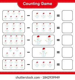 Counting game, count the number of Snowman and write the result. Educational children game, printable worksheet, vector illustration