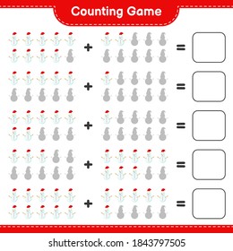 Counting game, count the number of Snowman and write the result. Educational children game, printable worksheet, vector illustration
