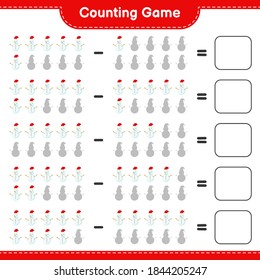 Counting game, count the number of Snowman and write the result. Educational children game, printable worksheet, vector illustration