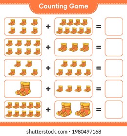 Counting game, count the number of Socks and write the result. Educational children game, printable worksheet, vector illustration