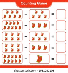 Counting game, count the number of Socks and write the result. Educational children game, printable worksheet, vector illustration