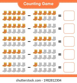 Counting game, count the number of Socks and write the result. Educational children game, printable worksheet, vector illustration