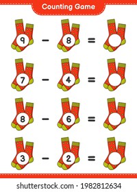 Counting game, count the number of Socks and write the result. Educational children game, printable worksheet, vector illustration