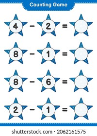 Counting game, count the number of Starfish and write the result. Educational children game, printable worksheet, vector illustration