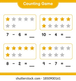 Counting game, count the number of Stars and write the result. Educational children game, printable worksheet, vector illustration