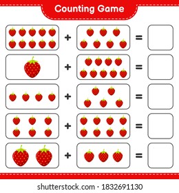 Counting game, count the number of Strawberry and write the result. Educational children game, printable worksheet, vector illustration