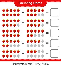 Counting game, count the number of Strawberry and write the result. Educational children game, printable worksheet, vector illustration
