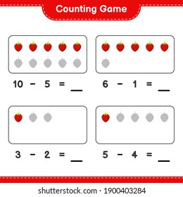 Counting game, count the number of Strawberry and write the result. Educational children game, printable worksheet, vector illustration