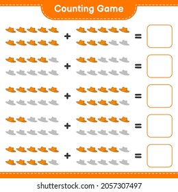 Counting game, count the number of Summer Hat and write the result. Educational children game, printable worksheet, vector illustration