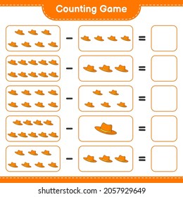 Counting game, count the number of Summer Hat and write the result. Educational children game, printable worksheet, vector illustration