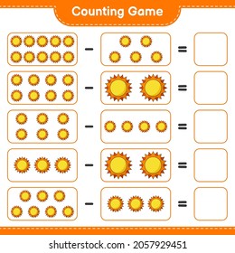 Counting game, count the number of Sun and write the result. Educational children game, printable worksheet, vector illustration