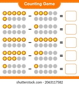 Counting game, count the number of Sun and write the result. Educational children game, printable worksheet, vector illustration