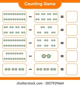 Counting game, count the number of Sunglasses and write the result. Educational children game, printable worksheet, vector illustration