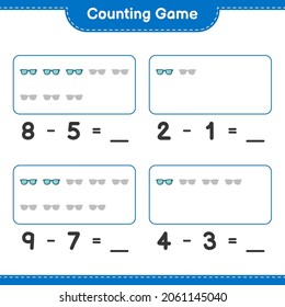 Contando el juego, contar el número de gafas de sol y escribir el resultado. Juego infantil educativo, hoja de cálculo imprimible, ilustración vectorial