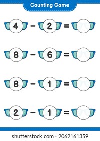 Contando el juego, contar el número de gafas de sol y escribir el resultado. Juego infantil educativo, hoja de cálculo imprimible, ilustración vectorial