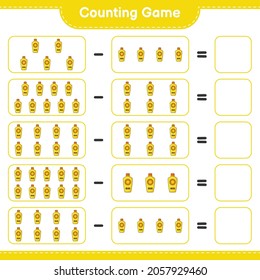 Counting game, count the number of Sunscreen and write the result. Educational children game, printable worksheet, vector illustration