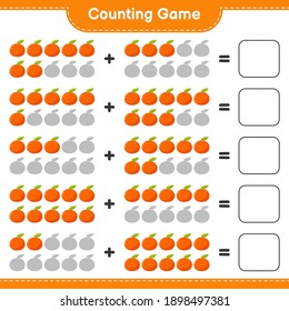 Counting game, count the number of Tangerin and write the result. Educational children game, printable worksheet, vector illustration