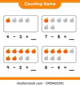 Counting game, count the number of Tangerin and write the result. Educational children game, printable worksheet, vector illustration