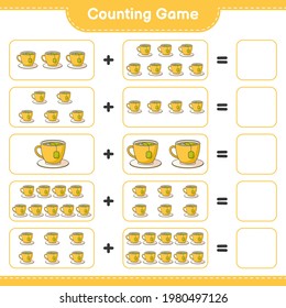 Counting game, count the number of Tea Cup and write the result. Educational children game, printable worksheet, vector illustration
