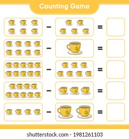 Counting game, count the number of Tea Cup and write the result. Educational children game, printable worksheet, vector illustration