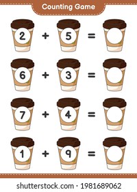 Counting game, count the number of Tea Cup and write the result. Educational children game, printable worksheet, vector illustration