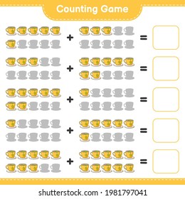 Counting game, count the number of Tea Cup and write the result. Educational children game, printable worksheet, vector illustration