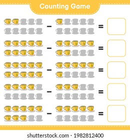 Counting game, count the number of Tea Cup and write the result. Educational children game, printable worksheet, vector illustration
